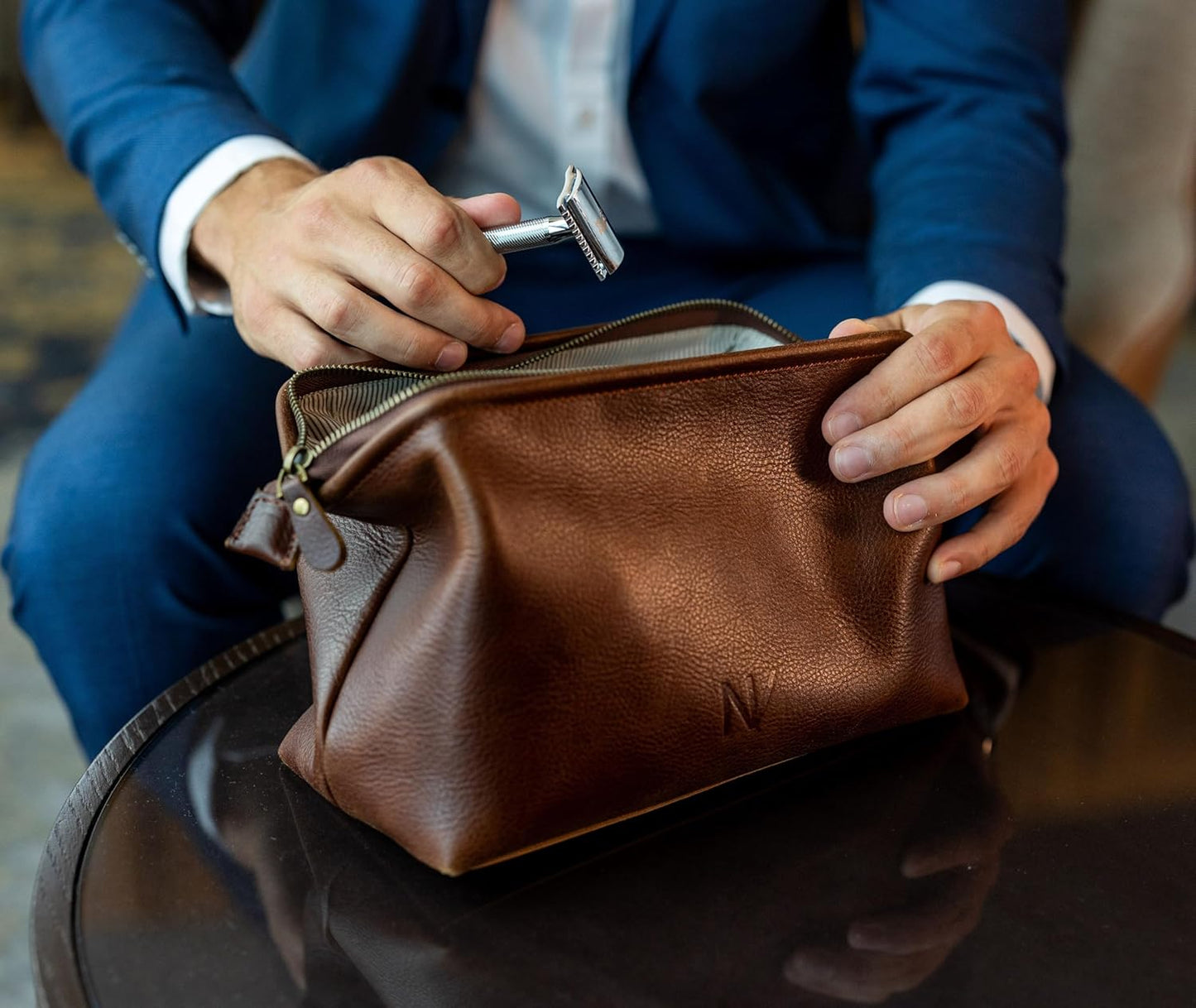 Genuine Leather Toiletry Bag for Men - Premium Travel Dopp Kit & Hygiene Organizer | Brown
