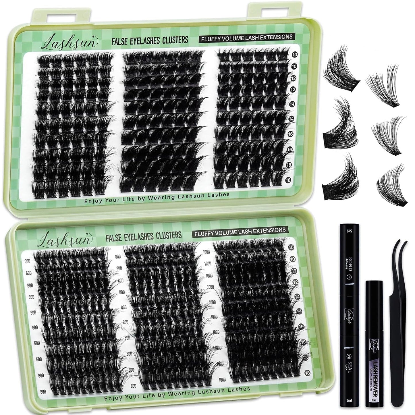 Lash Clusters Kit - Wispy DIY Eyelash Extensions with Bond & Seal | 10-16mm Sizes for Travel or Home Use