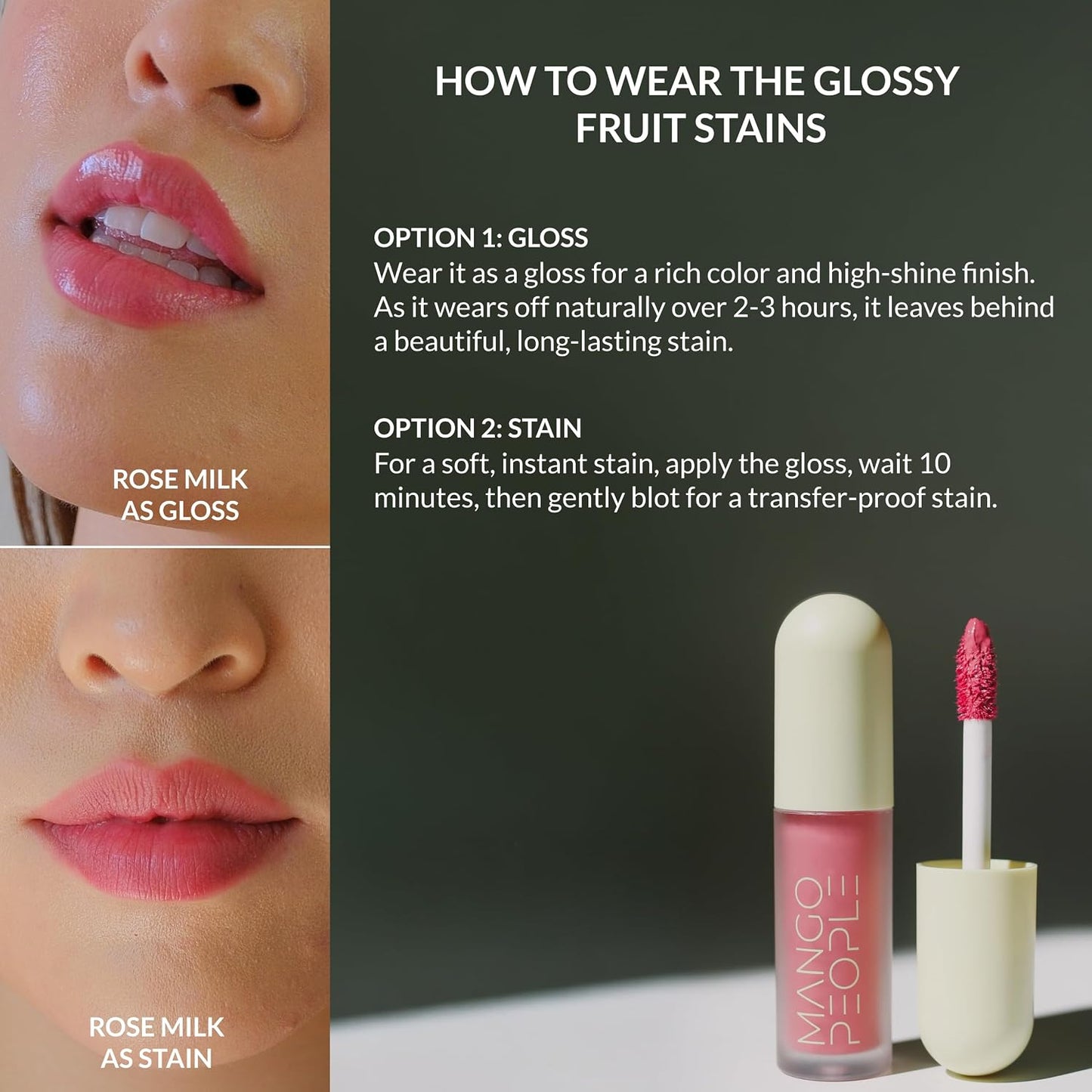 Hydrating Glossy Fruit Lip Stain - 2-in-1 Gloss & Long-Lasting Tint | Rose Milk, Lightweight Lip Makeup