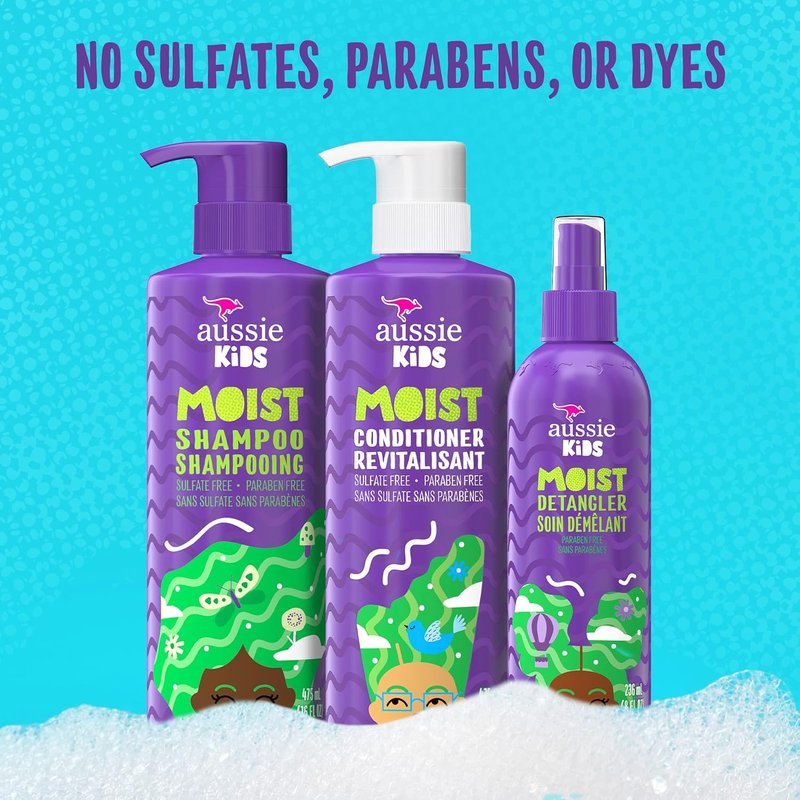 Aussie Kids Hair Care Bundle - Shampoo, Conditioner & Detangler Spray | Paraben-Free, Sulfate-Free, 16 Fl Oz & 8 Fl Oz