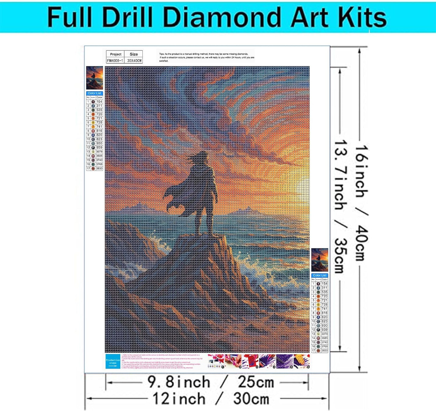 5D Diamond Painting Kits for Adults - Romantic Couple Matching Art Set | Sunset Ocean Full Drill Canvas 12 x 16 Inch