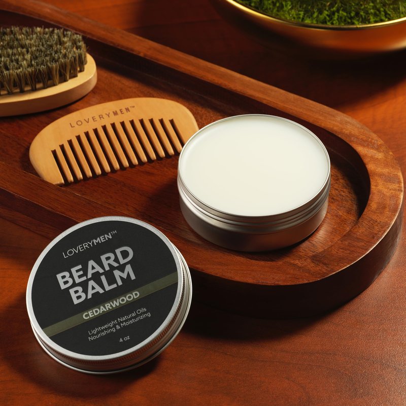 LOVERY Cedarwood Beard Balm, 4 Ounce All-Natural with Argan Oil Conditioning & Styling Beard Wax, Beard Cream & Softener, Beard Butter for Beard Grooming & Beard Care - Gifts for Him