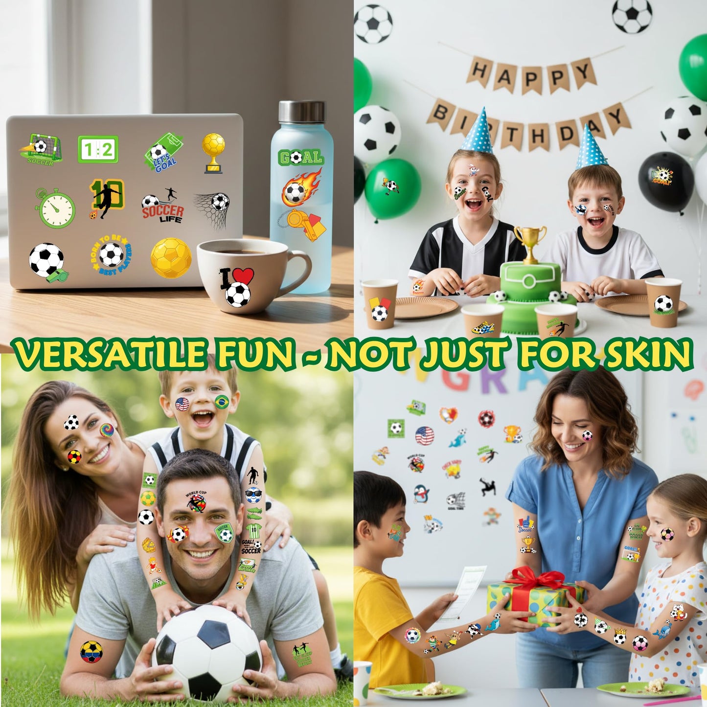 96PCS Soccers Temporary Tattoos Stickers - Sport Soccer Themed Birthday Party Favors Birthday Party Decorations Supplies Accessories Gift Idea For Kids Teen Boys Girls Classroom Prizes Rewards