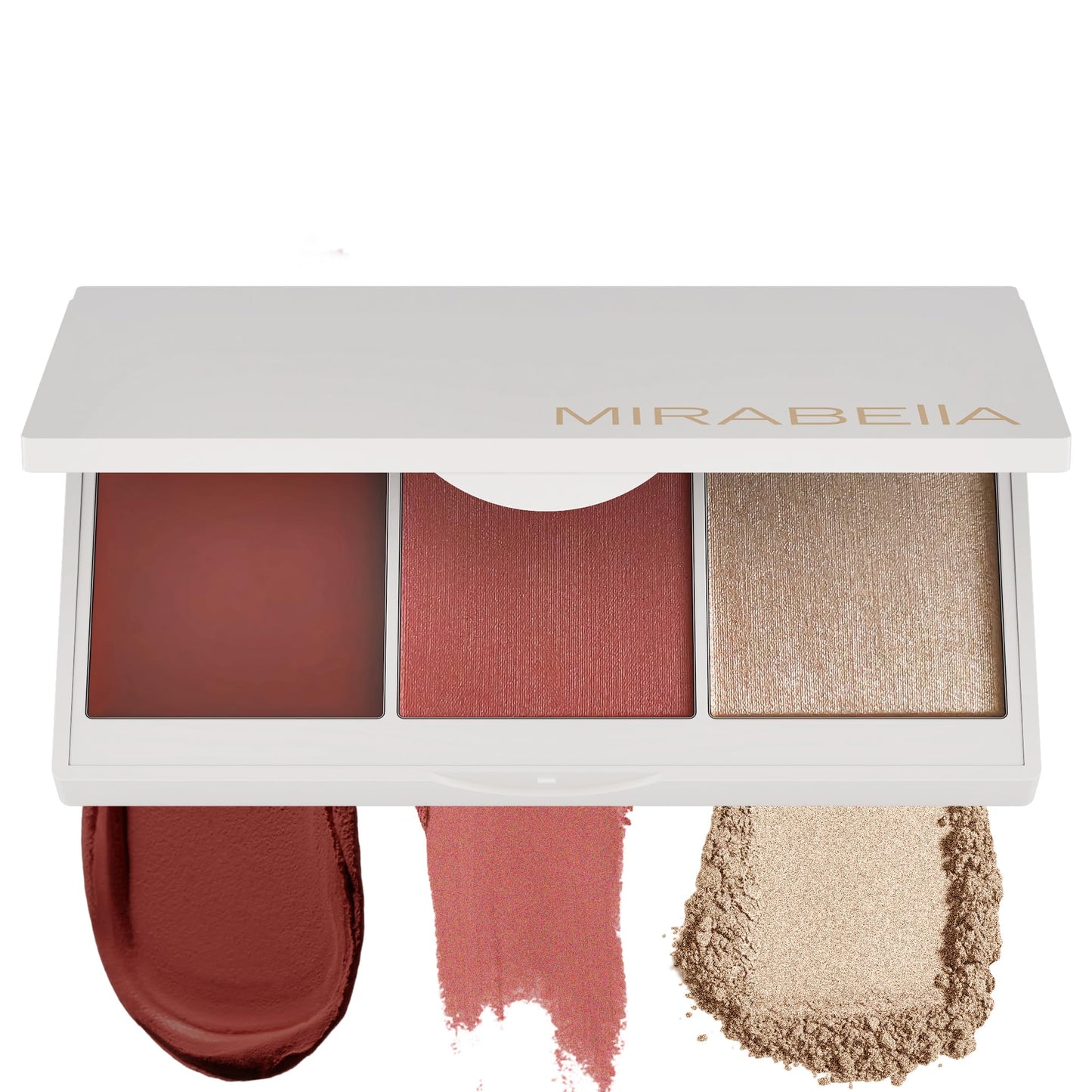MIRABELLA - Opulent Pro Face Trio Powder and Cream Blush Palette with Powder Highlighter & Cream Blush, Lightweight Buildable 3-in-1 Highlighters Makeup for a Sculpted Look, All Skin Types