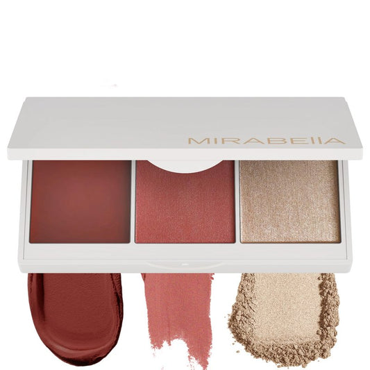 MIRABELLA - Opulent Pro Face Trio Powder and Cream Blush Palette with Powder Highlighter & Cream Blush, Lightweight Buildable 3-in-1 Highlighters Makeup for a Sculpted Look, All Skin Types