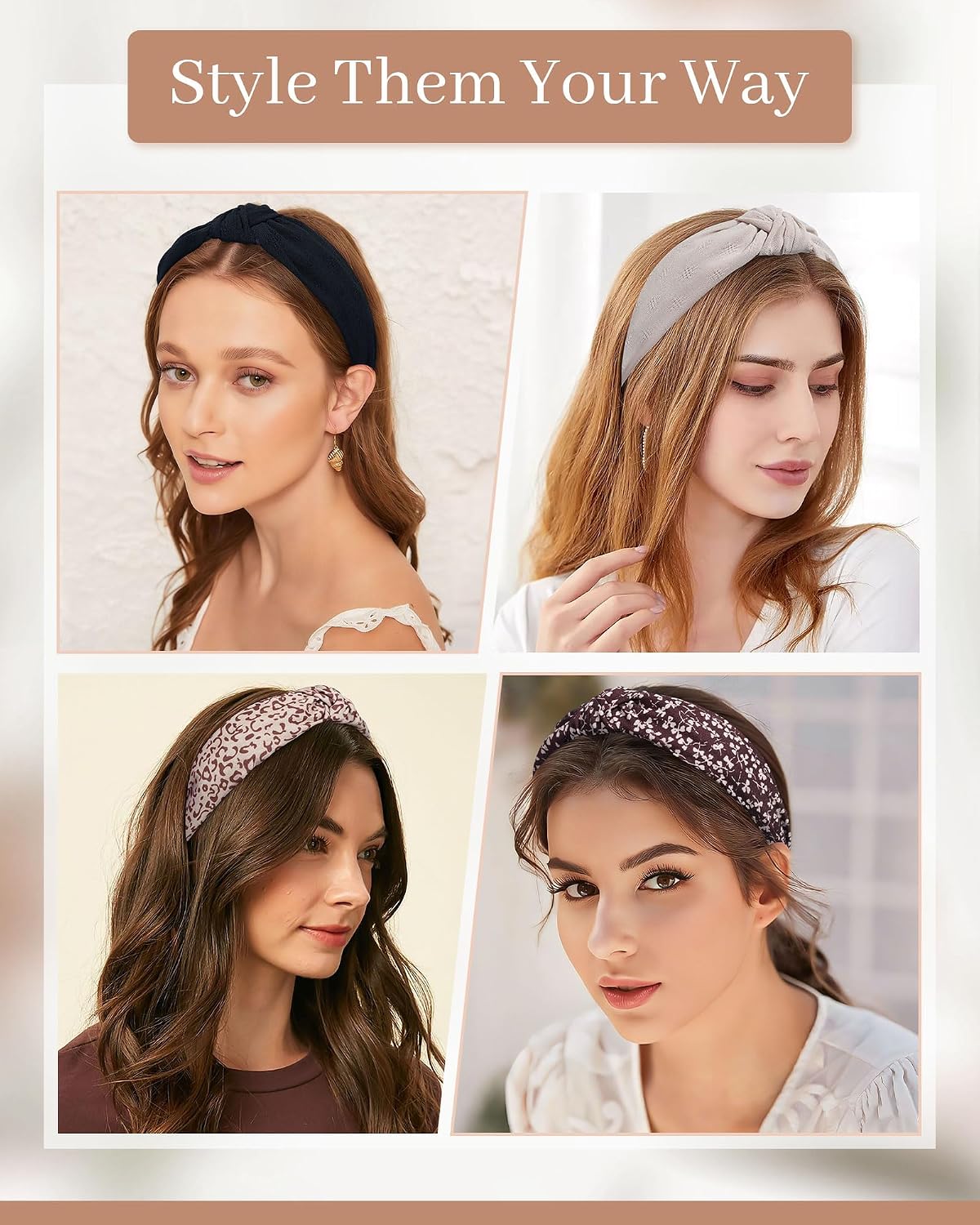 Knotted Headbands for Women - Non-Slip Top Knot Turban Hair Wraps | Comfortable Yoga Hair Accessories (Neutral Mix)