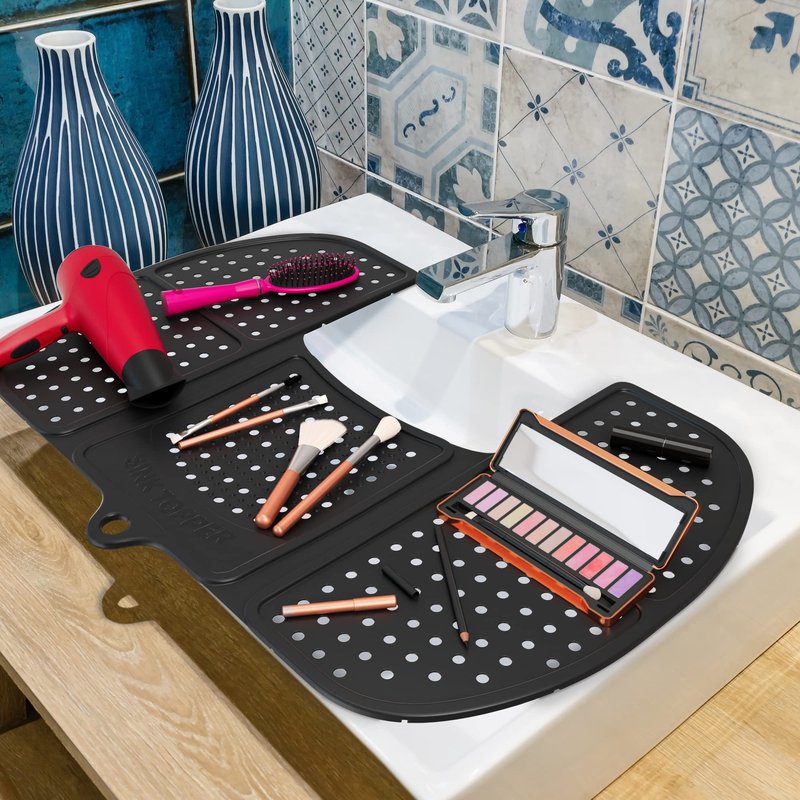 Sink Topper Bathroom Sink Cover for Counter Space & Storage Saver | RV Must Haves | Silicone Foldable Beauty Makeup Brush Cleaning Mat | Hot Tools Organizer | RV Sink Cover