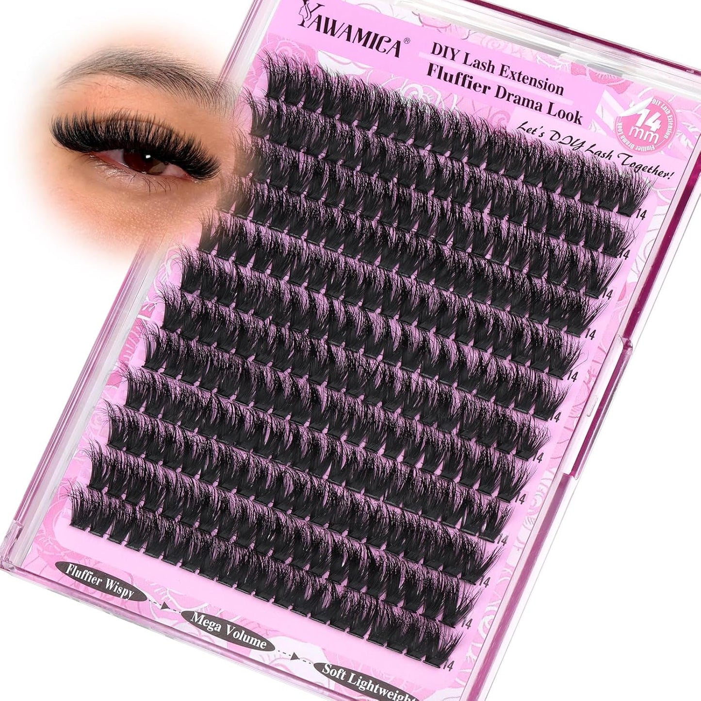 Fluffy Lash Clusters - 10-14mm D Curl Individual Eyelash Extensions | Thick 200D Volume for Soft Glam