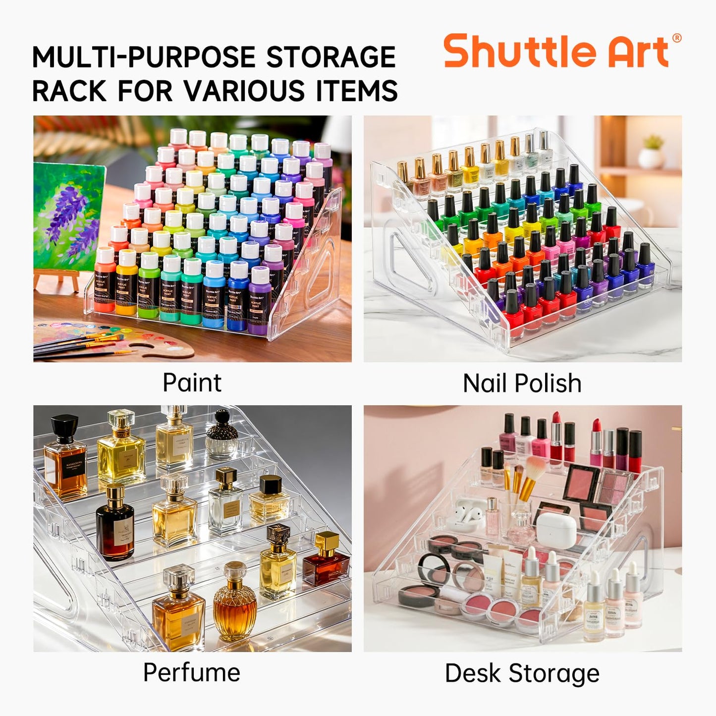 Shuttle Art Acrylic Paint Organizer, 7 Layers Clear Storage Rack, Snap On Organizer for Acrylic Paint, Oil Paints, Nail Polish and Craft Supplies