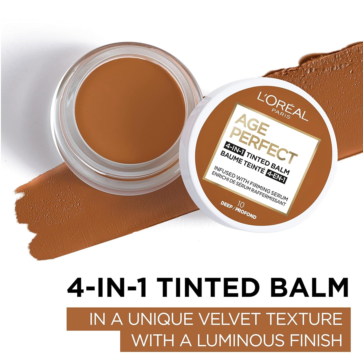 L'Oreal Paris Age Perfect 4-in-1 Tinted Face Balm Foundation - Firming Serum, Deep 10, 0.61 Oz