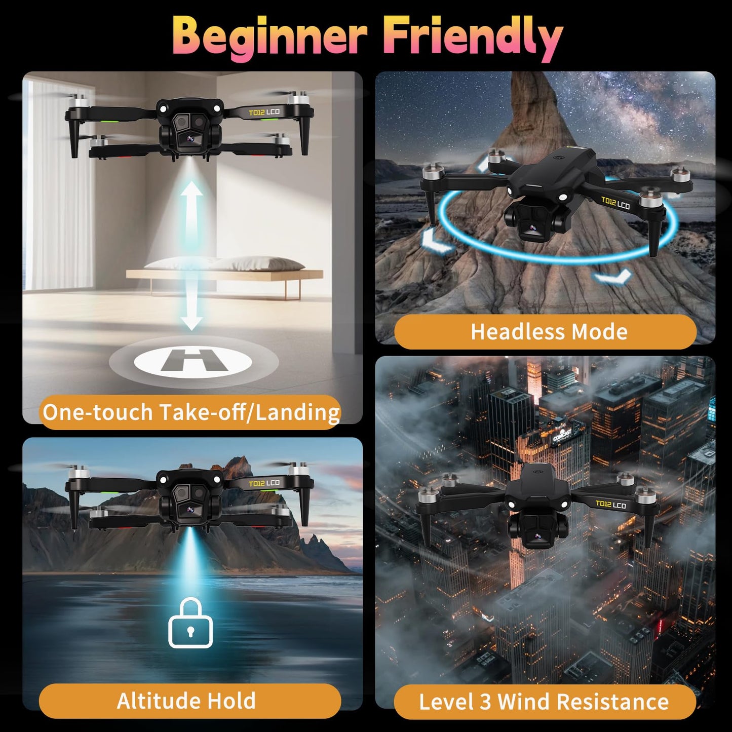 Drone with Camera LCD Screen RC FPV Drone with Brushless Motor Professional Live Video UHD, Drones for Adults Foldable Mini Quadcopter for Beginners, 360° Flips Support 32G SD Card MAX Under 250G Gifts
