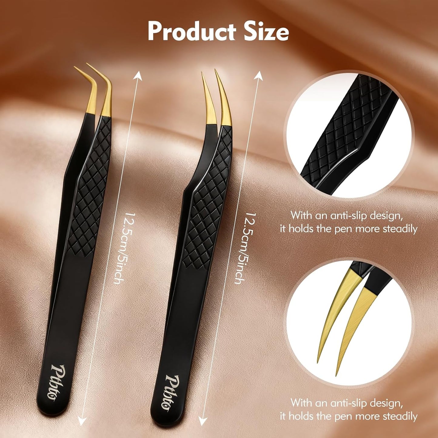 Eyelash Extension Tweezers - Professional Pointed & Slanted Design | 2-Pack, Premium Surgical Stainless Steel, Black