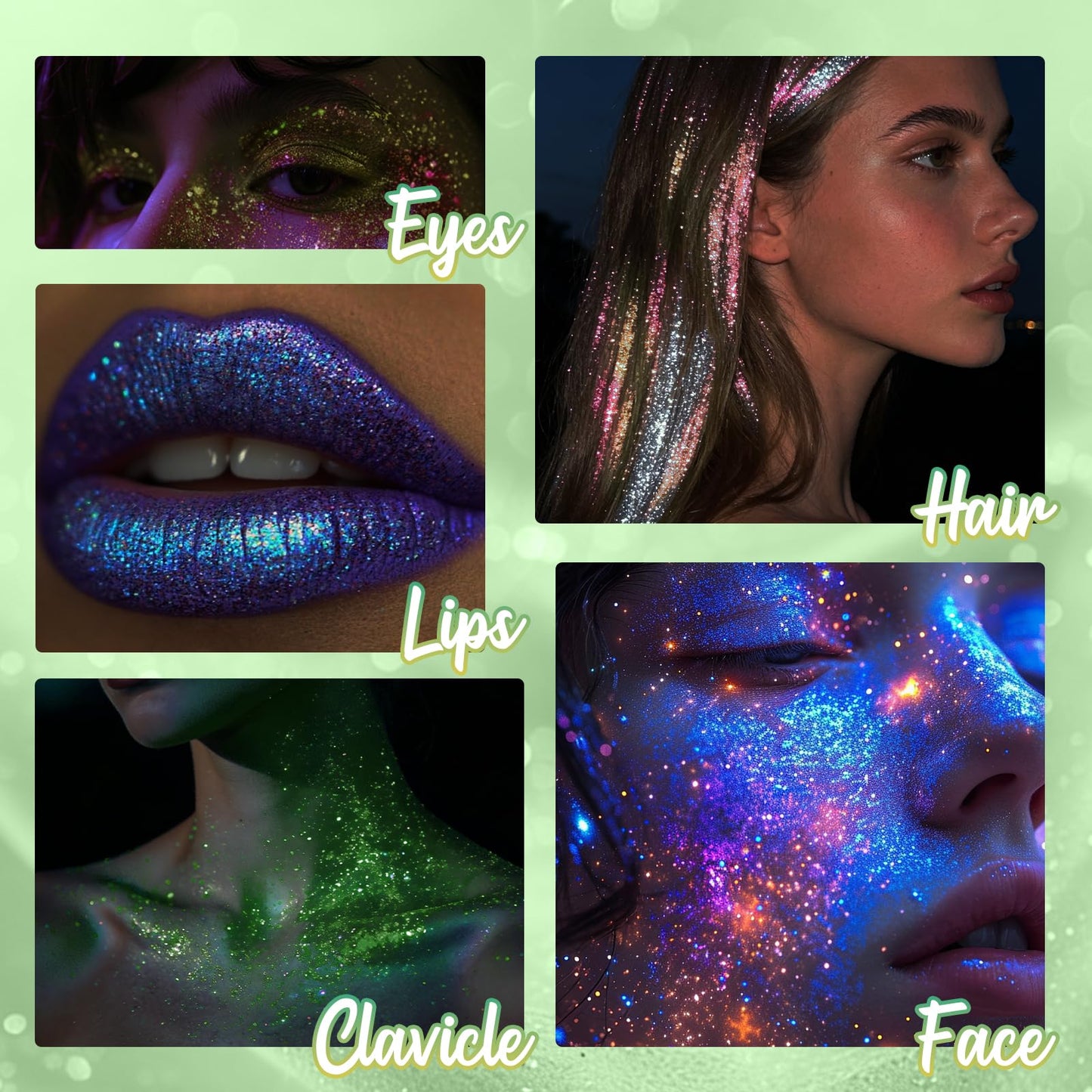 CAHOTO Light Green Roll-on Glitter for Face Body & Hair
