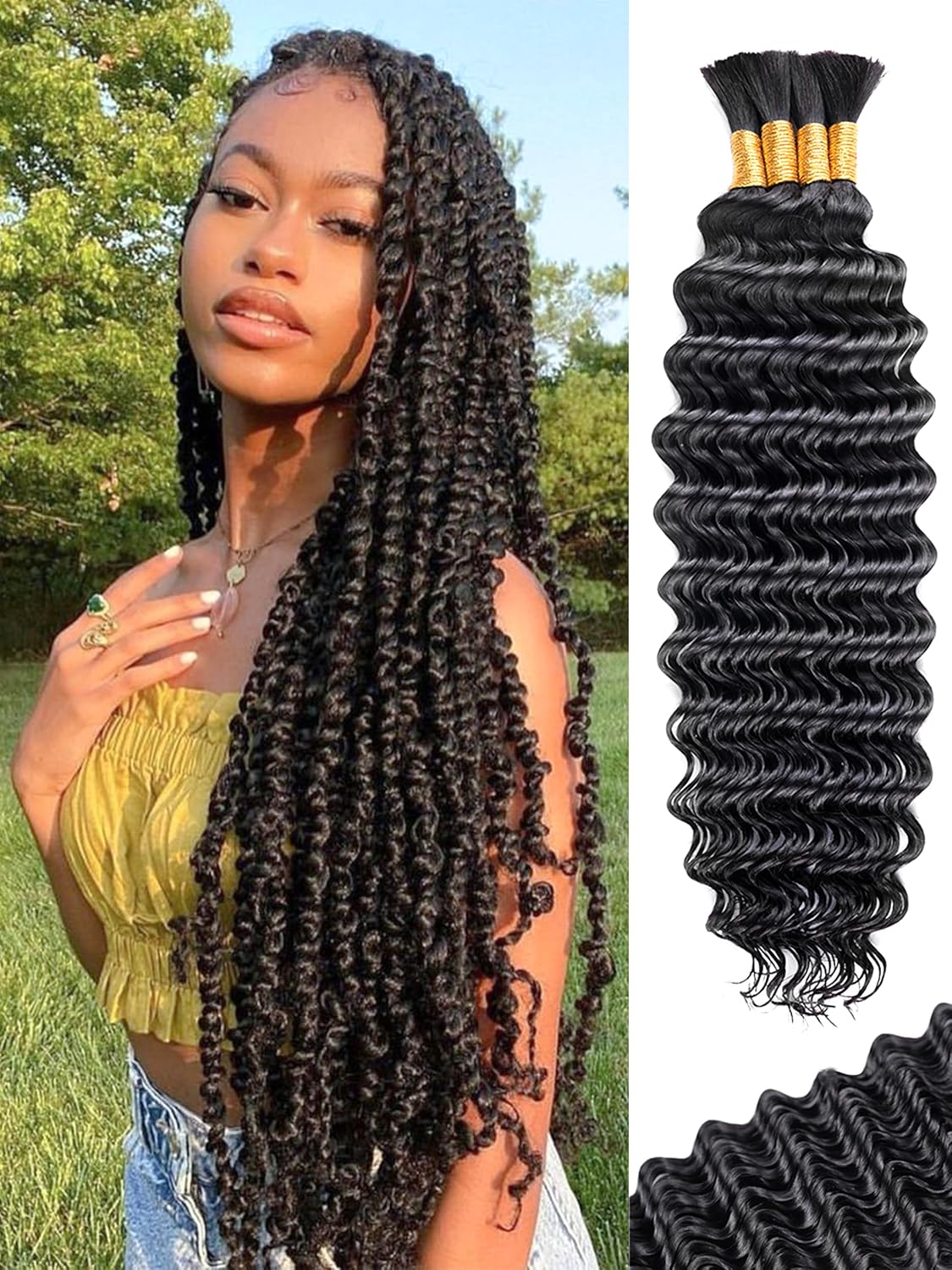 Human Braiding Hair - 18 Inch Deep Wave Bulk Extensions | 4 Bundles, No Weft, 10A Quality