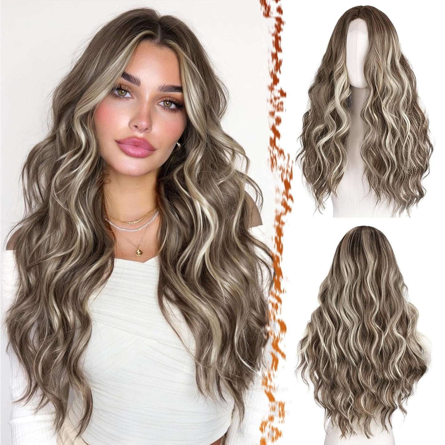 18 Inch Wavy Beige Blonde Wig - Medium Length Synthetic Wig for Women | Natural Soft Waves for Daily Wear & Parties