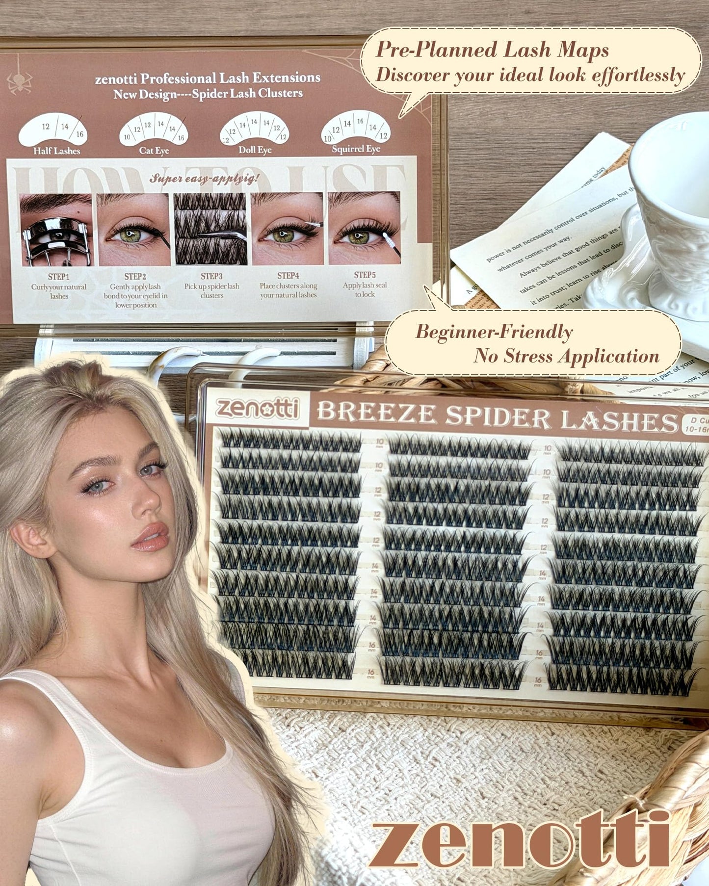 Wispy Lash Clusters Natural Eyelash Clusters 210PCS Breeze Spider Cluster Eyelash Extensions Kim K Style Individual Lases Extensions Fluffy Lash Clusters D-Curly 10-16MM by zenotti
