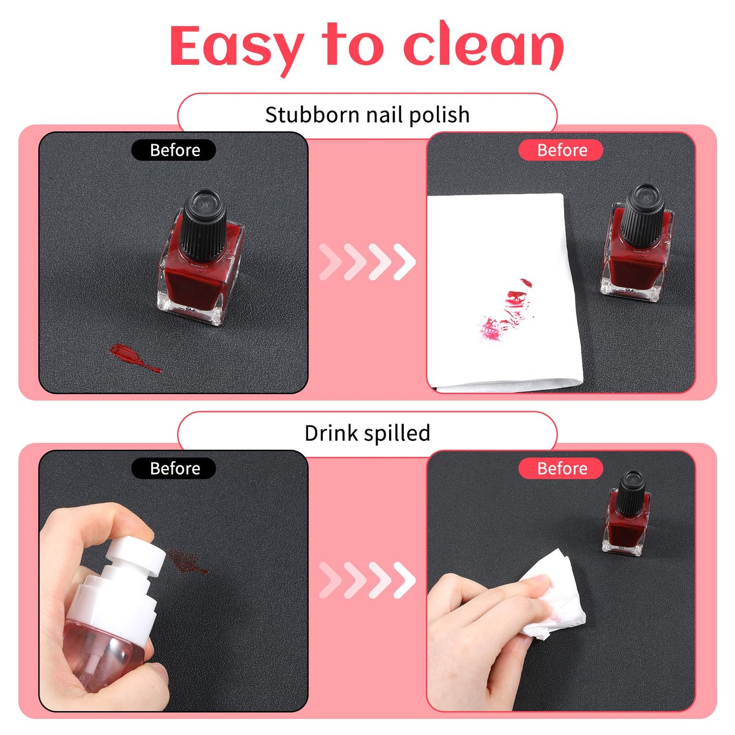 23.6 x 11.8in Foldable Nail Art Table Mat, Soft Microfiber PU Leather Nail Desk Mat, Double-Sided Waterproof Non-Slip Protective Pad for Nail Tech Salon, Professional Home Use, Black