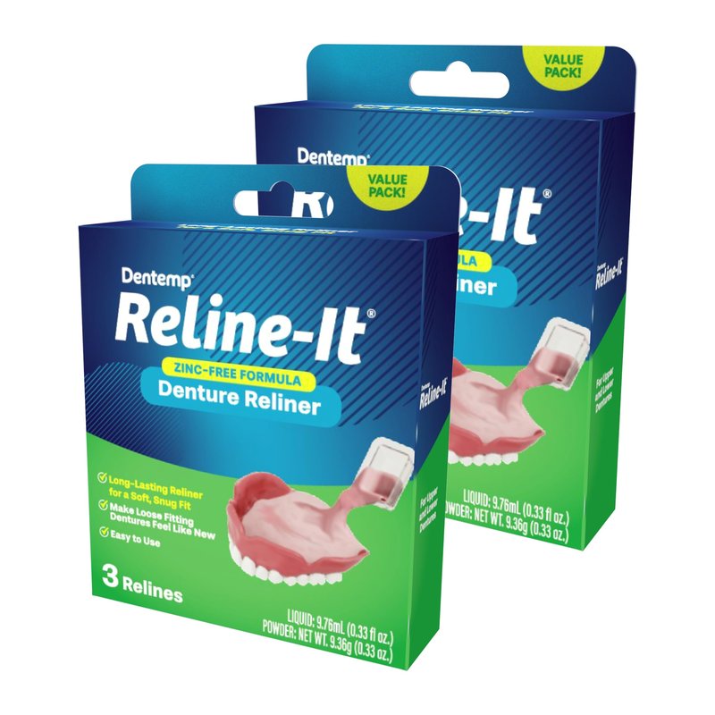 Dentemp Denture Reline Kit Value Pack - Advanced Formula Reline It Denture Reliner - Denture Kit to Refit and Tighten Dentures for Both Upper & Lower Denture (2 Pack (6 Relines))