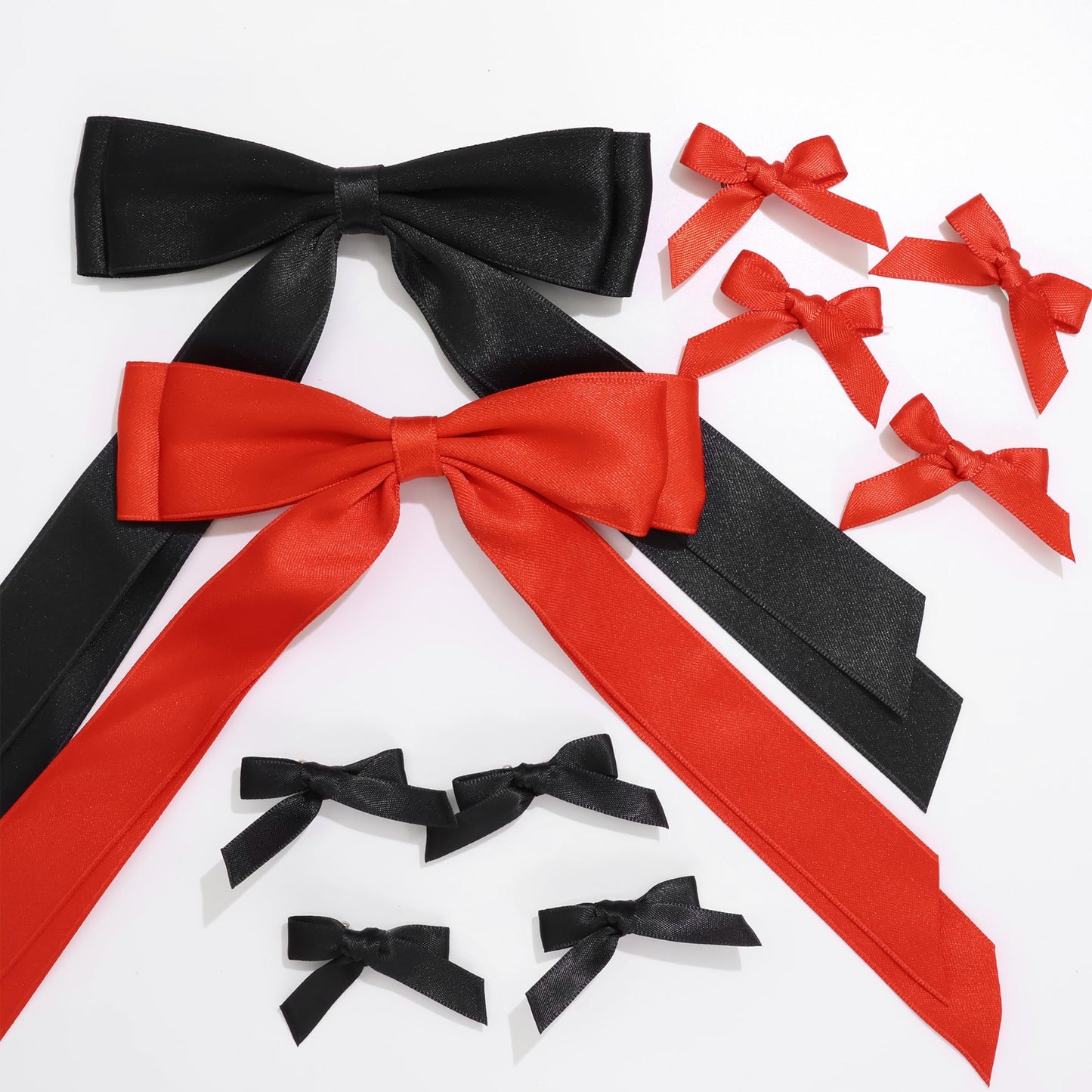 STGDAK Valentine's Day Hair Bows Ribbon Long Tails Double Layer Bow Clips Mini Bow Barrettes Small Bowknot Clip Ponytail Holder Black Red Hair Accessories For Girls Women Valentines Party Prom