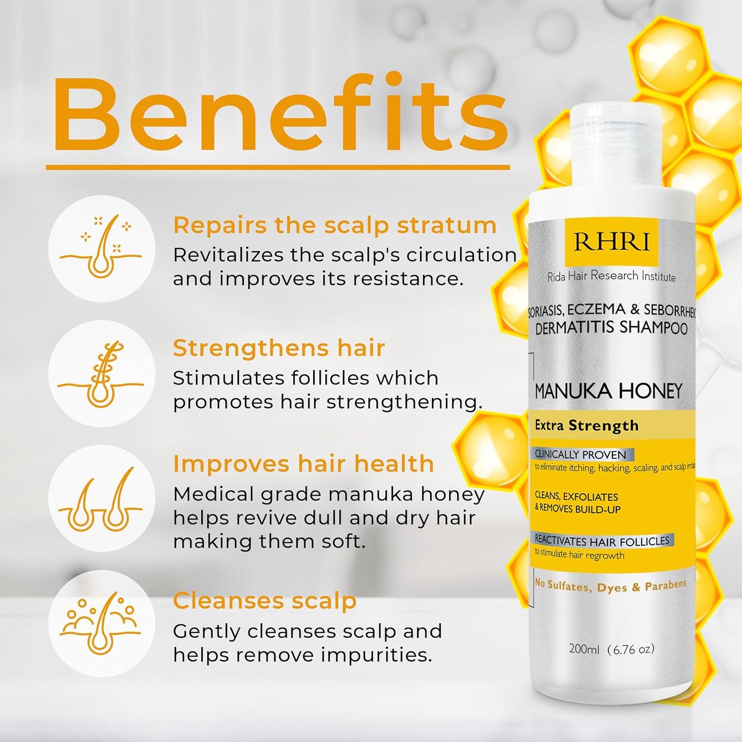 Psoriasis Shampoo for Men & Women - Itchy Scalp Treatment with Manuka Honey | Eczema & Dermatitis Relief