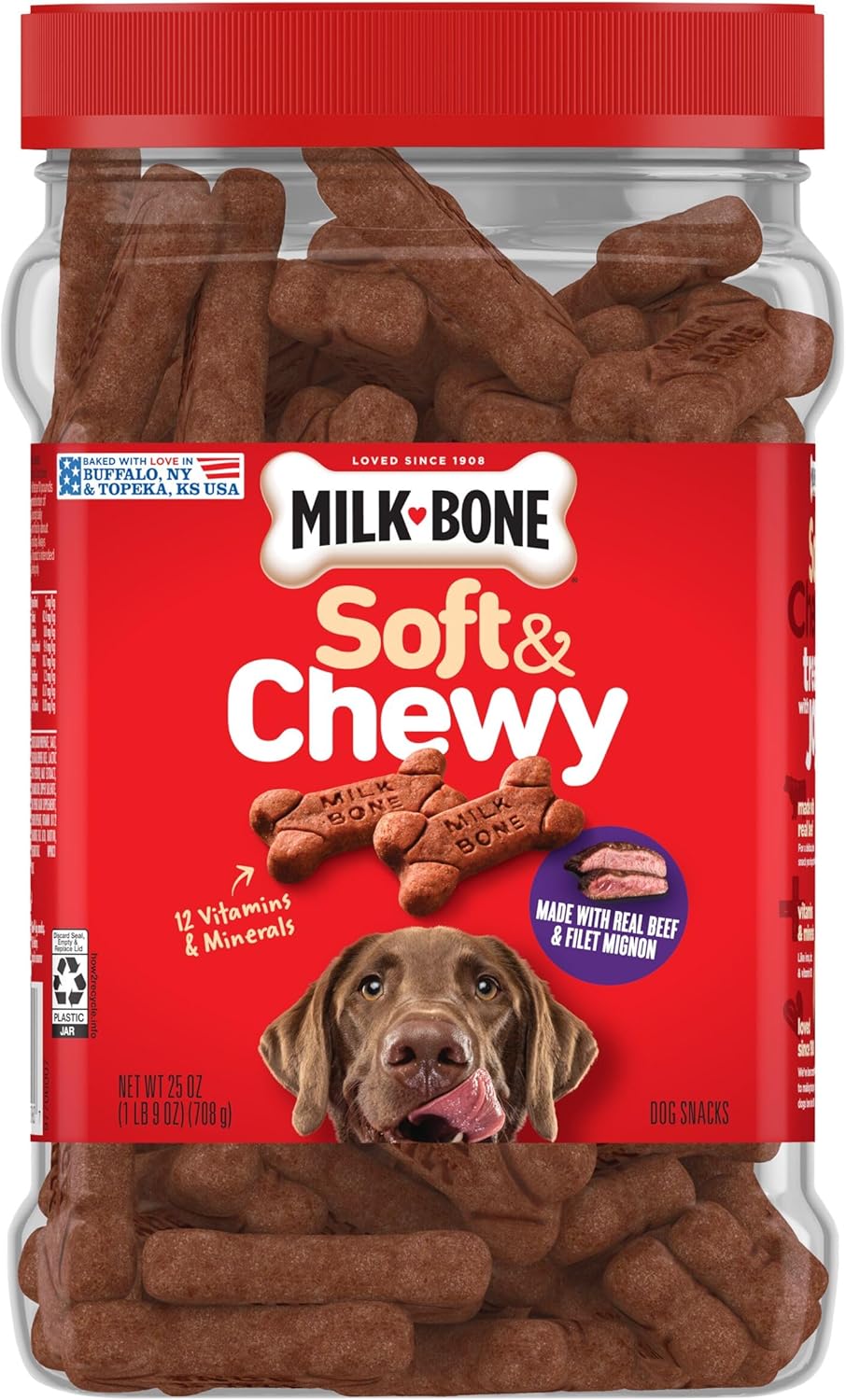 Milk-Bone Soft & Chewy Dog Treats - Real Beef & Filet Mignon Flavor | 25 Ounce Canister