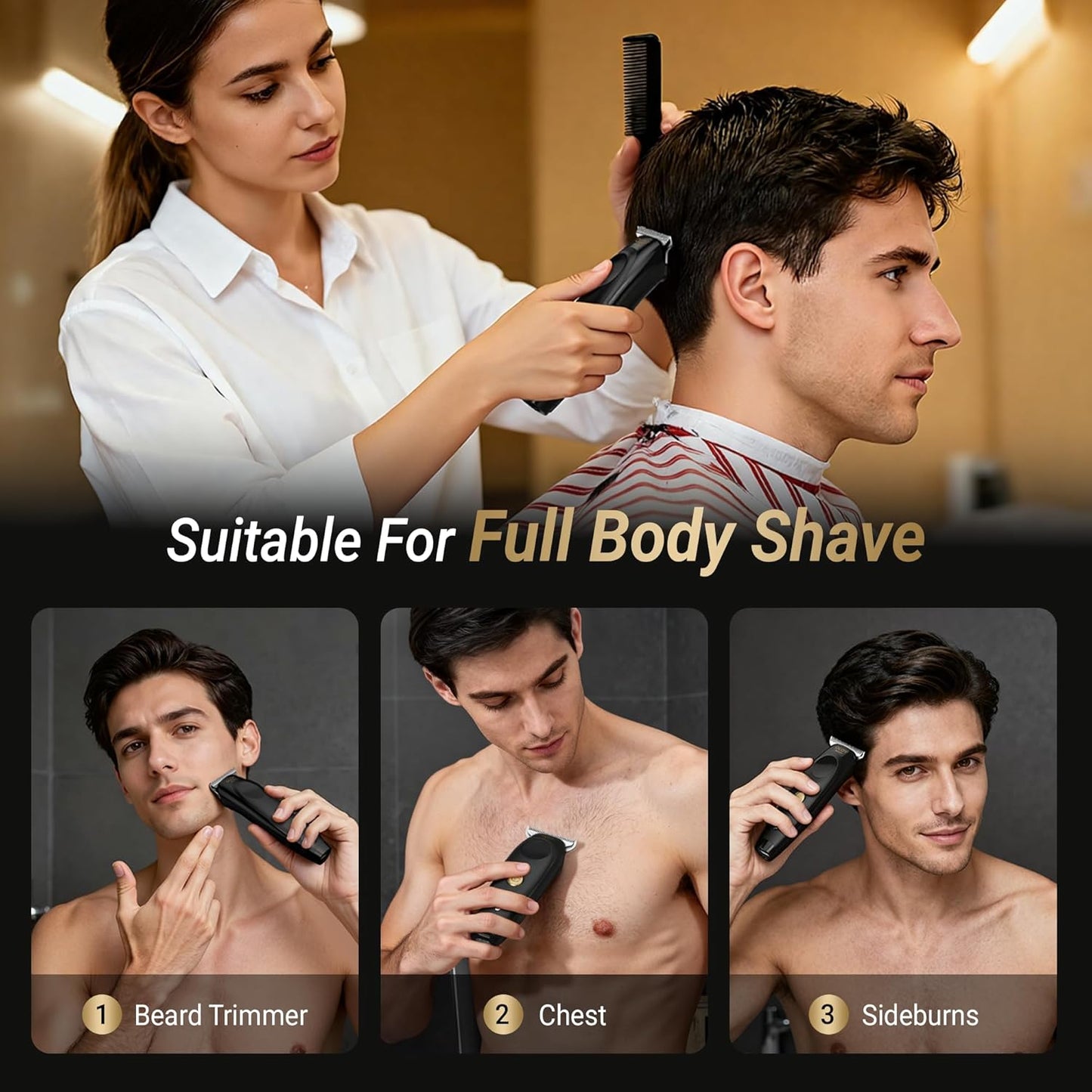 Cordless Hair Trimmer for Men - Professional T-Blade Beard Clippers for Grooming & Mustache Cutting