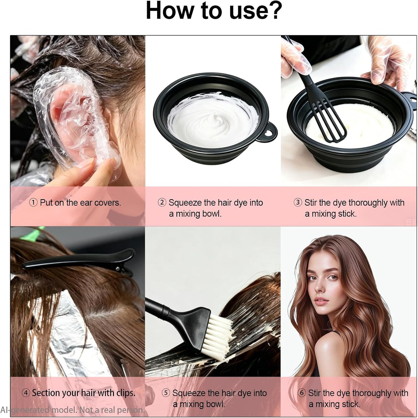 Professional Hair Dye Kit - 12 Pcs Salon Tools with Brush, Bowl, Clips, Gloves & Ear Covers | Black Hair Bleaching & Highlighting Set