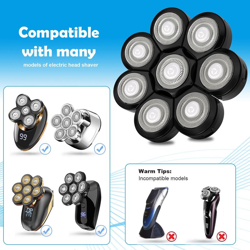 Electric Shaver Replacement Heads 8D - 8 Blades Head Shaver Black Replacement Universal Stainless Steel Rotary Blade Refills for Bald Head Razor for Men (8 Heads Black)