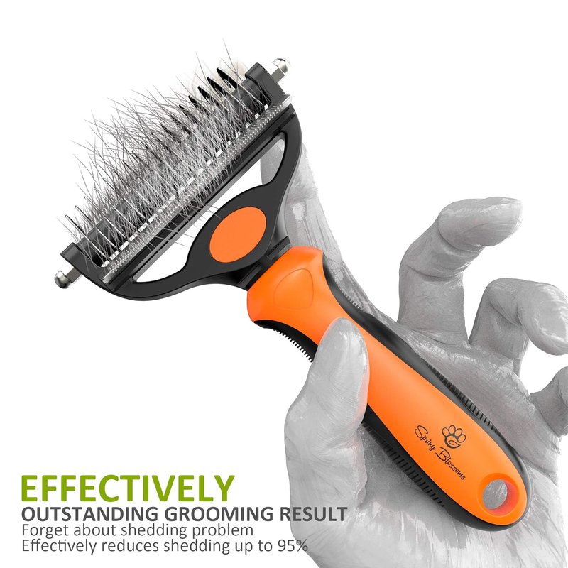 2 in 1 Professional Grooming Rake for Cats & Dogs - Dematting Comb for Easy Mats & Tangles | Orange