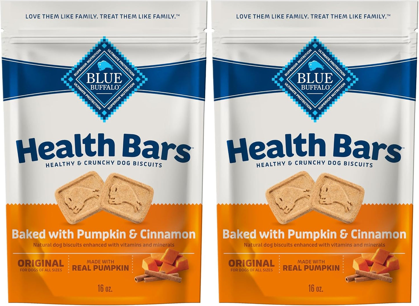 Blue Buffalo Dog Treats - Pumpkin & Cinnamon Crunchy Health Bars | Oven-Baked, Natural Ingredients, 16 oz.