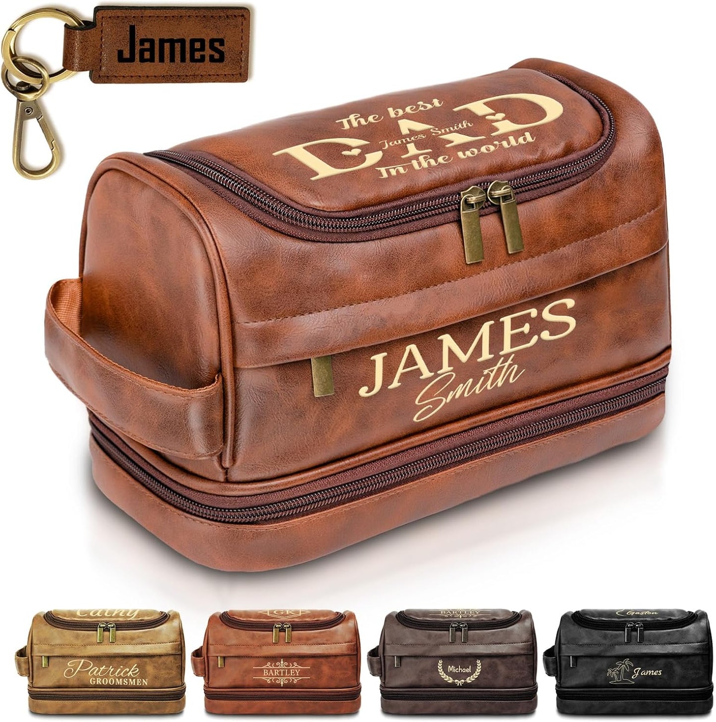 Personalized Toiletry Bag for Men - Custom Engraved Leather Travel Shaving Bag | Ideal Gift for Dad, Husband, Groomsmen
