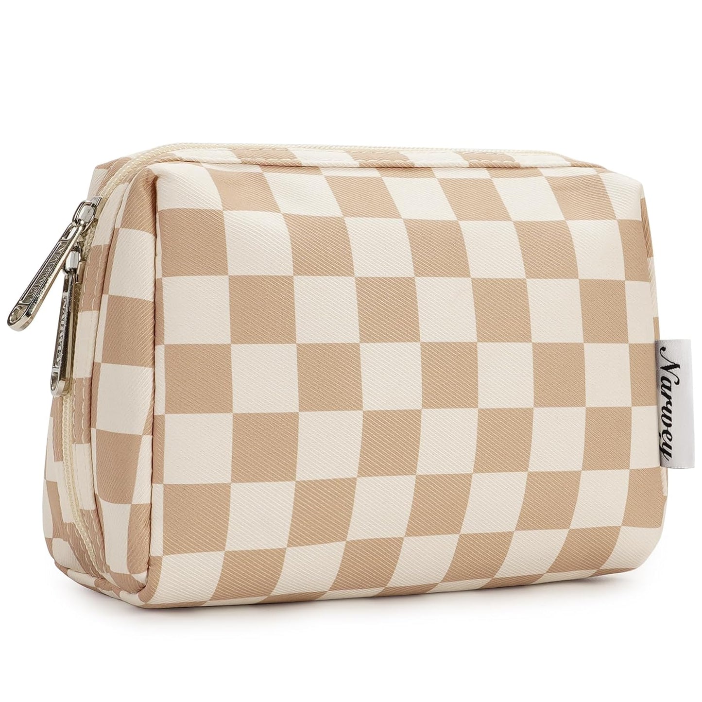 Checkered Makeup Bag - Travel Cosmetic Organizer with Compartments | Large Sky Blue Checkerboard