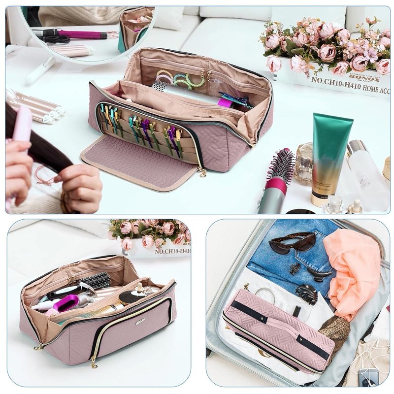 Large Hair Tools Travel Bag - 2-in-1 Organizer with Iron Mat for Hair Dryers, Curling Irons & Makeup | Ideal for Travel Essentials
