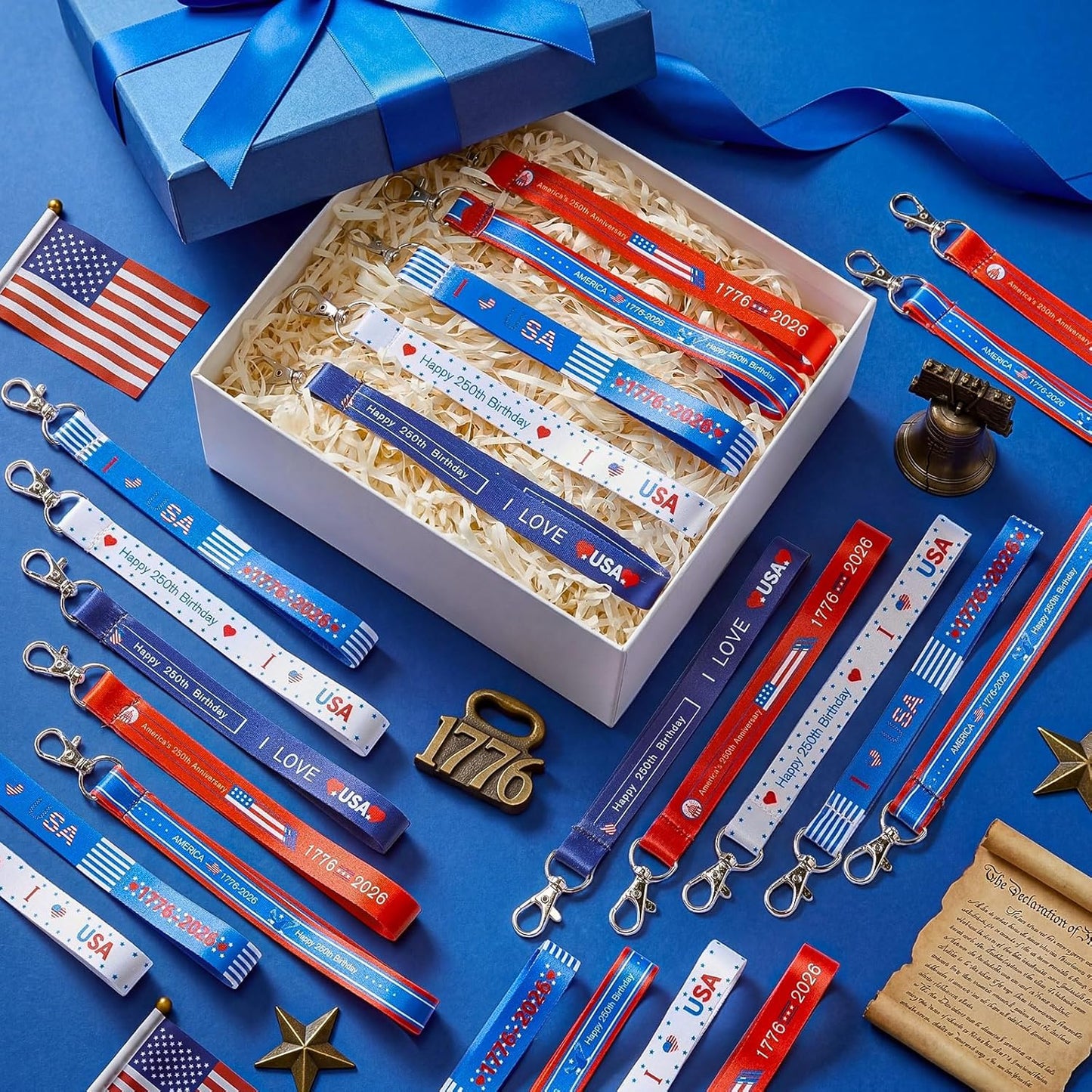 Patriotic Keychains - 5 Pcs USA Flag Keychains for 250th Anniversary | 4th of July Party Favors
