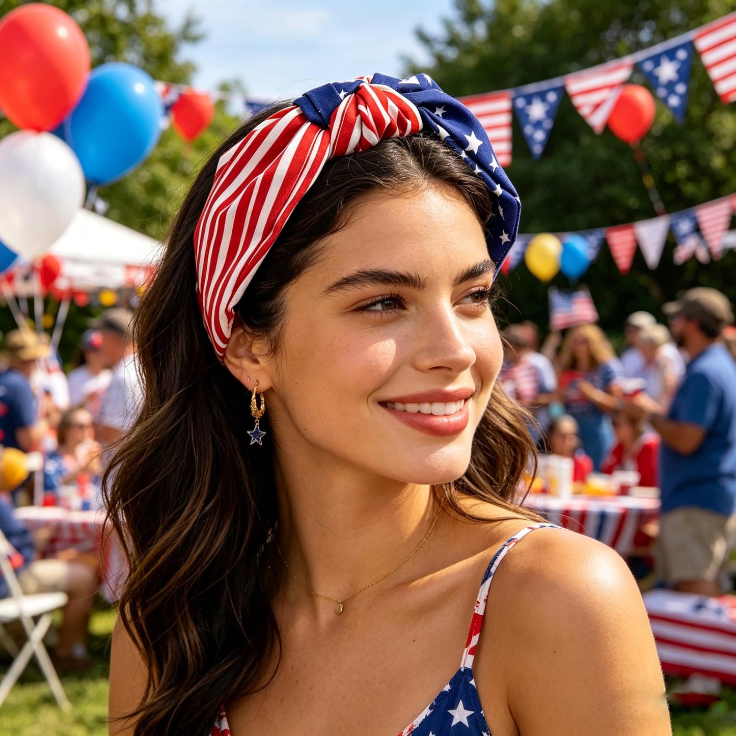 Independence Day 250th，4th of July Women's Headbands - Knotted American Flag Top Knot Hair Hoops,Handmade American Flag Headband for Women，Headband Red White and Blue Hair Accessories for Women Gifts