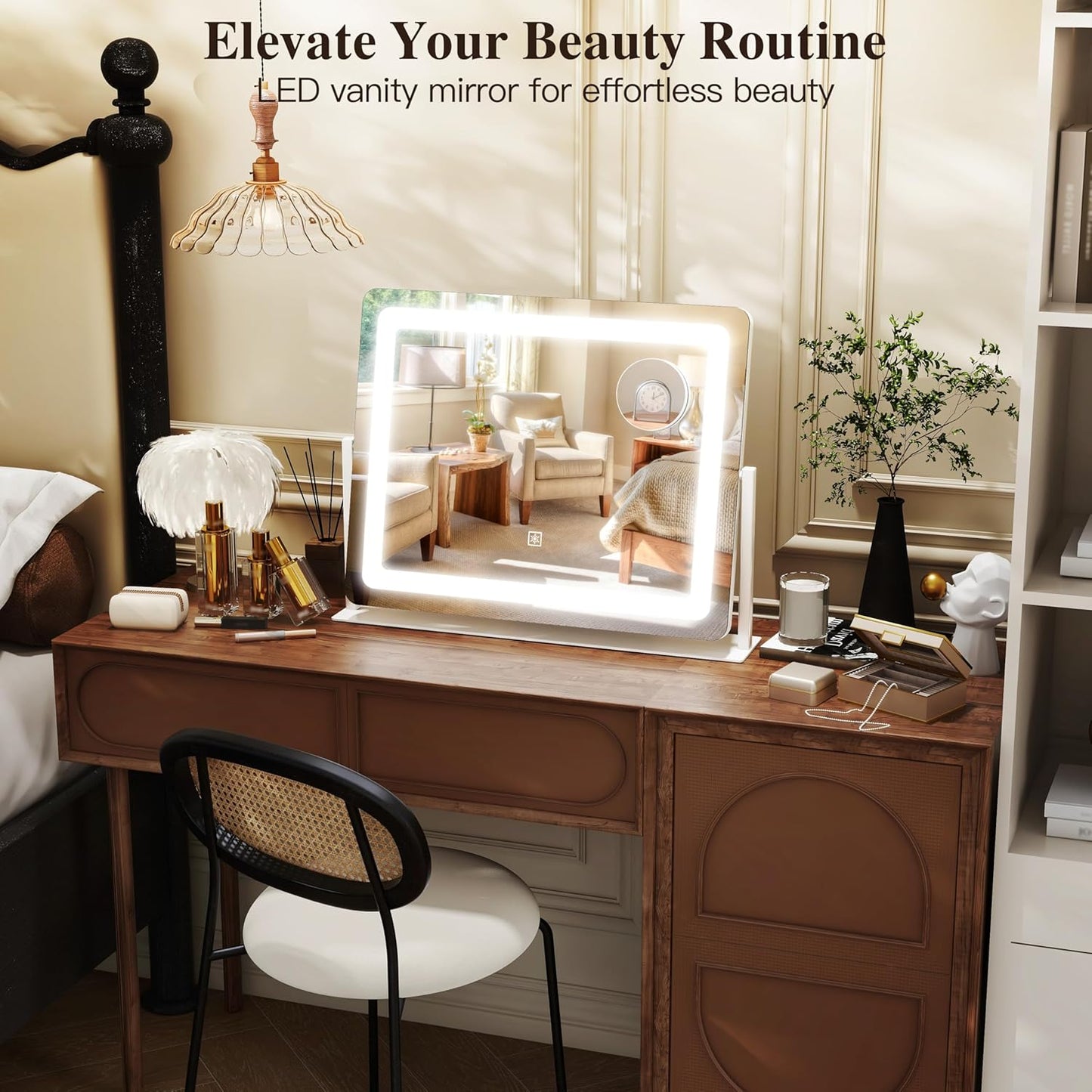 LED Vanity Mirror with Lights - 17" x 22" Lighted Makeup Mirror with 10X Magnification | 3 Color Modes & Dimmable, White