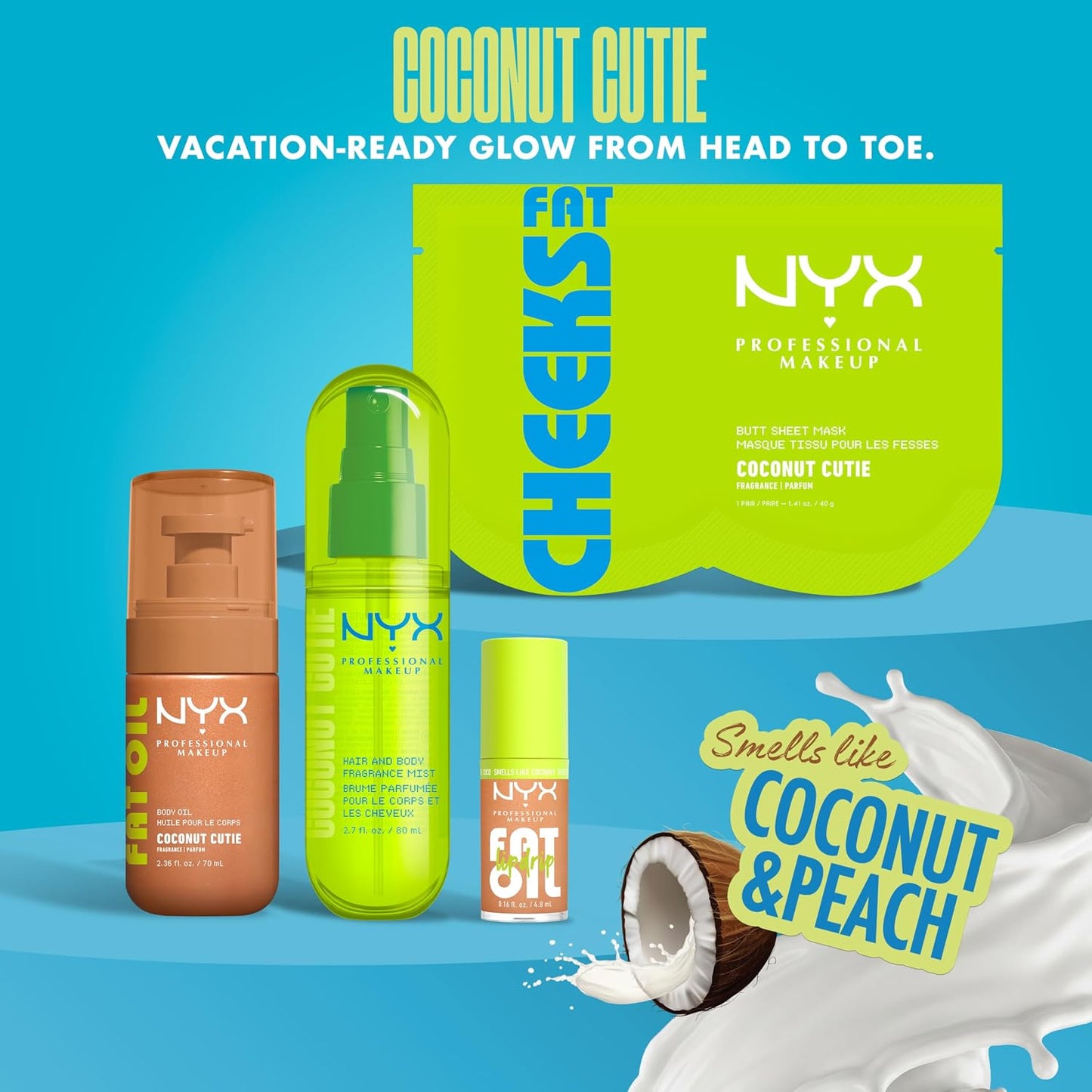 NYX Fat Oil Fragrance Mist - Coconut Cutie Hair & Body Spray | Vegan, Long-Lasting 2.7 fl oz
