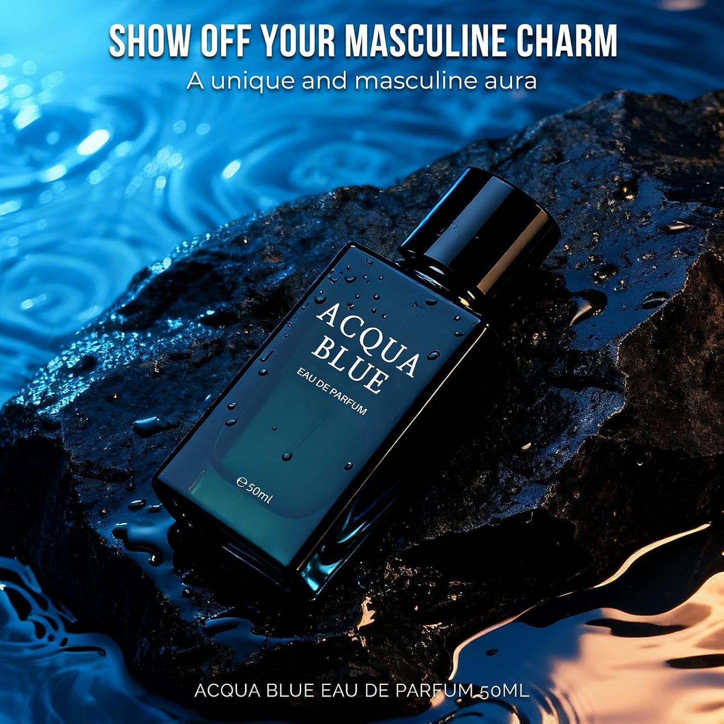Acqua Blue Eau de Parfum for Men - Fresh Woody Cologne with Lemon, Mint & Pink Pepper | 50ml Long-Lasting Fragrance