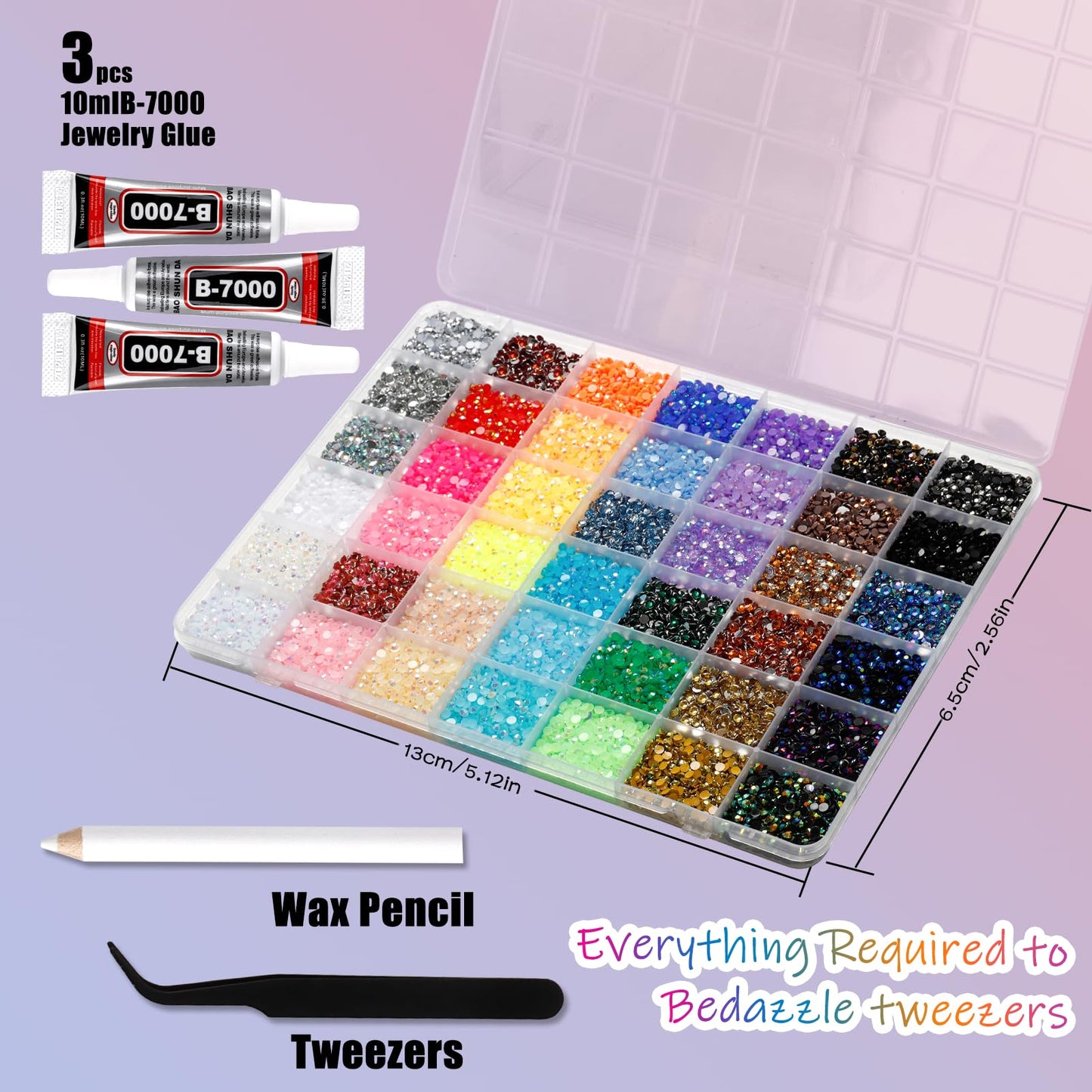 42000Pcs Bedazzling Kit with Rhinestones, 42 Colors 3mm Resin Jelly Flatback Gems, Bedazzling Gems with 3Pcs B7000 Jewelry Glue & Tools, Bedazzler Kit for DIY Arts & Crafts Gifts
