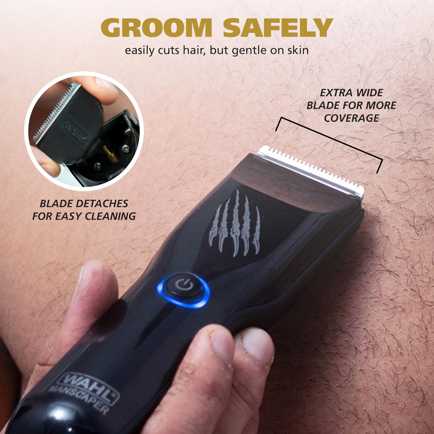 Wahl Manscaper Grizzly Rechargeable Groin & Body Hair Trimmer for Men – Extra Wide Stainless Steel Blade, Waterproof Wet/Dry Mens Body Shaver, 120-Minute Runtime, USB Charging – Model 3026572