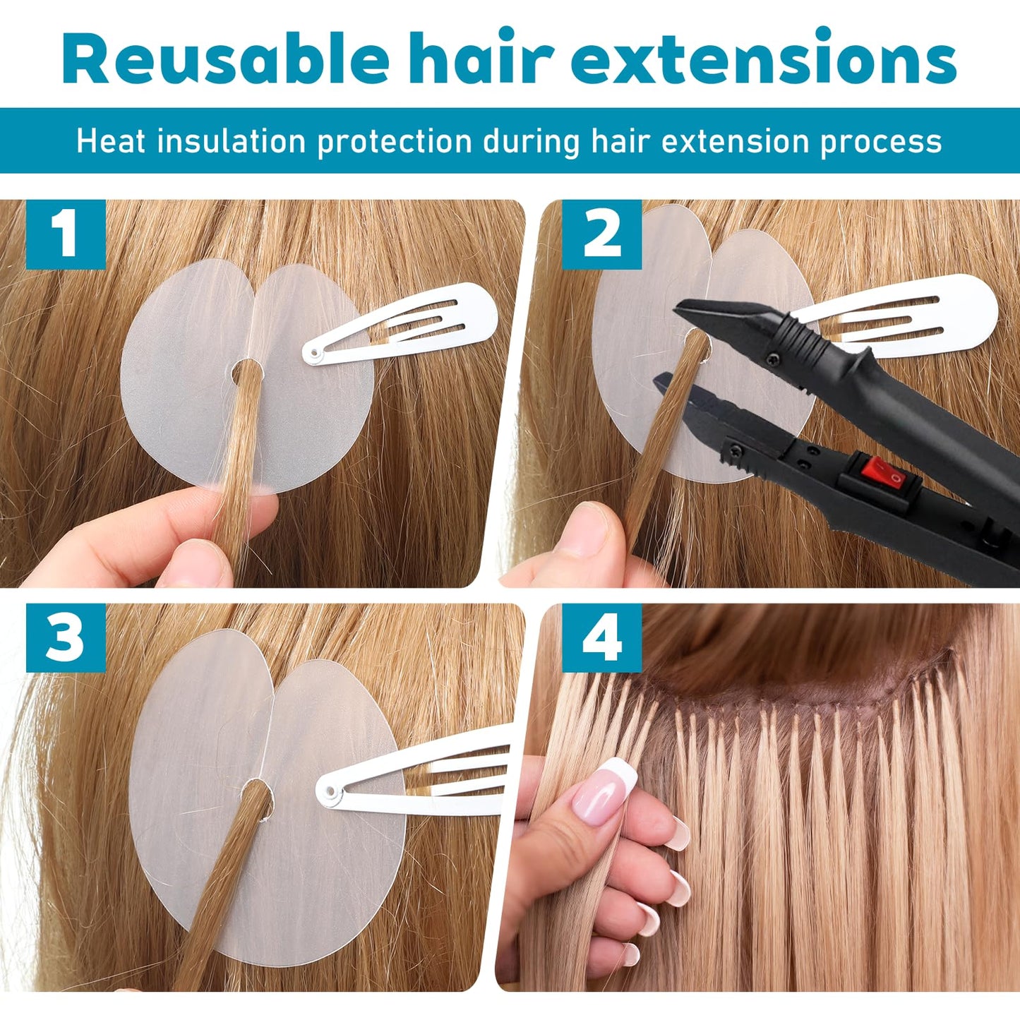 50 Pcs Heat Shield Guards for Hair Extension Circular K Tips Hair Extensions Tool Single Hole Round Spacer Template Clips Clear Fusion Keratin Glue Protector Templates for Hairs Extensions
