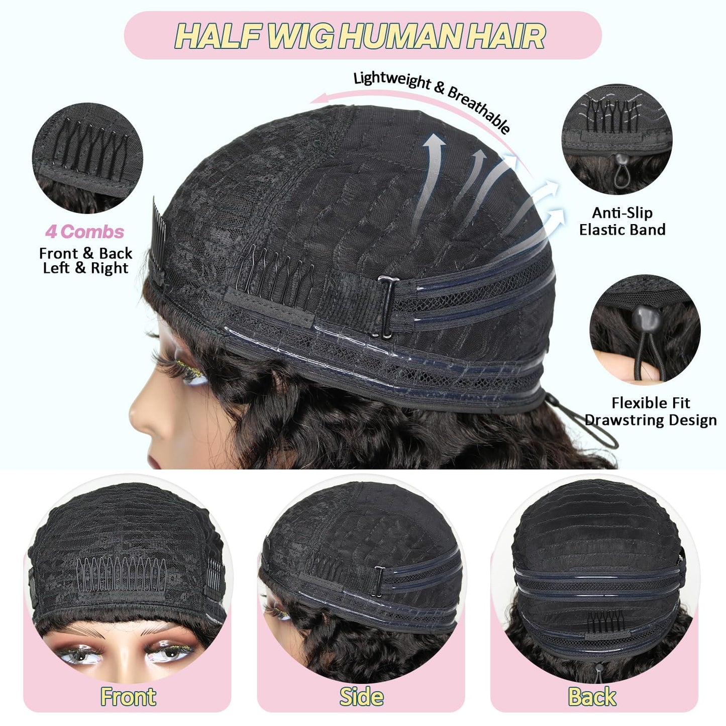Burmese Curly 3 In 1 Half Wig - 250% Density Glueless Human Hair | 16-Inch Seamless Flip for Women