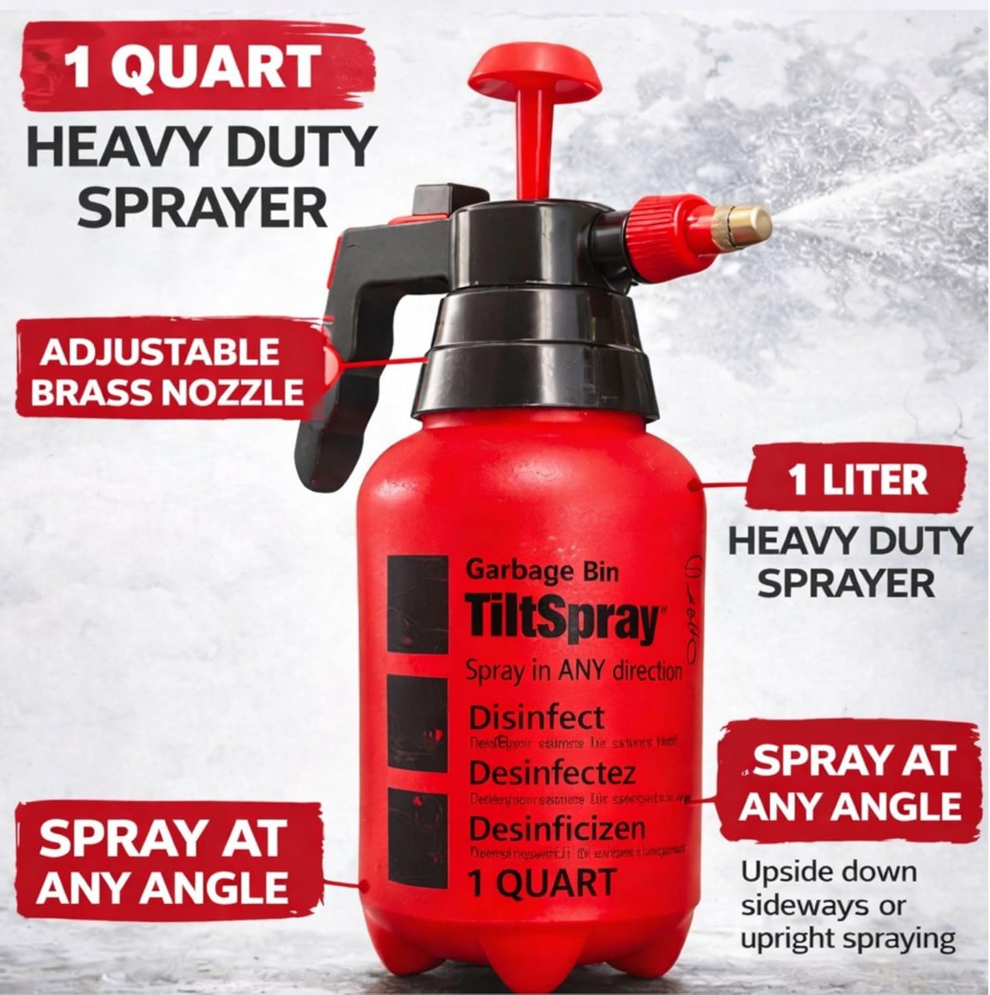 TiltSpray 32oz Spray Bottle - Heavy Duty Upside Down Sprayer for Kitchen, Bathroom, Plants & Car Detailing | Leak Resistant, Adjustable Nozzle