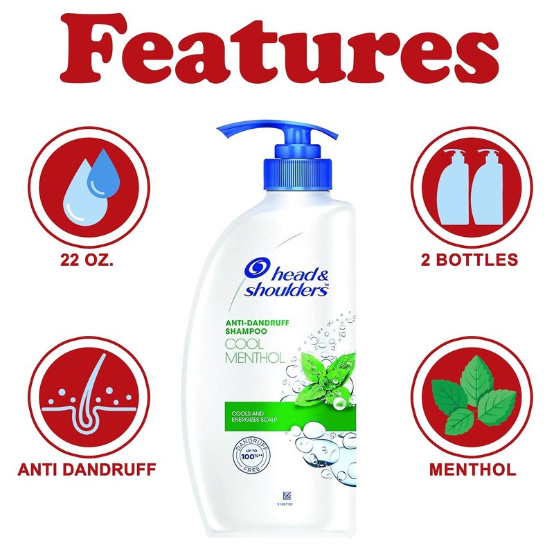 Head & Shoulders Anti Dandruff Shampoo - Cool Menthol Scent | 22 oz Pump Bottles, 2 Pack for All Hair Types