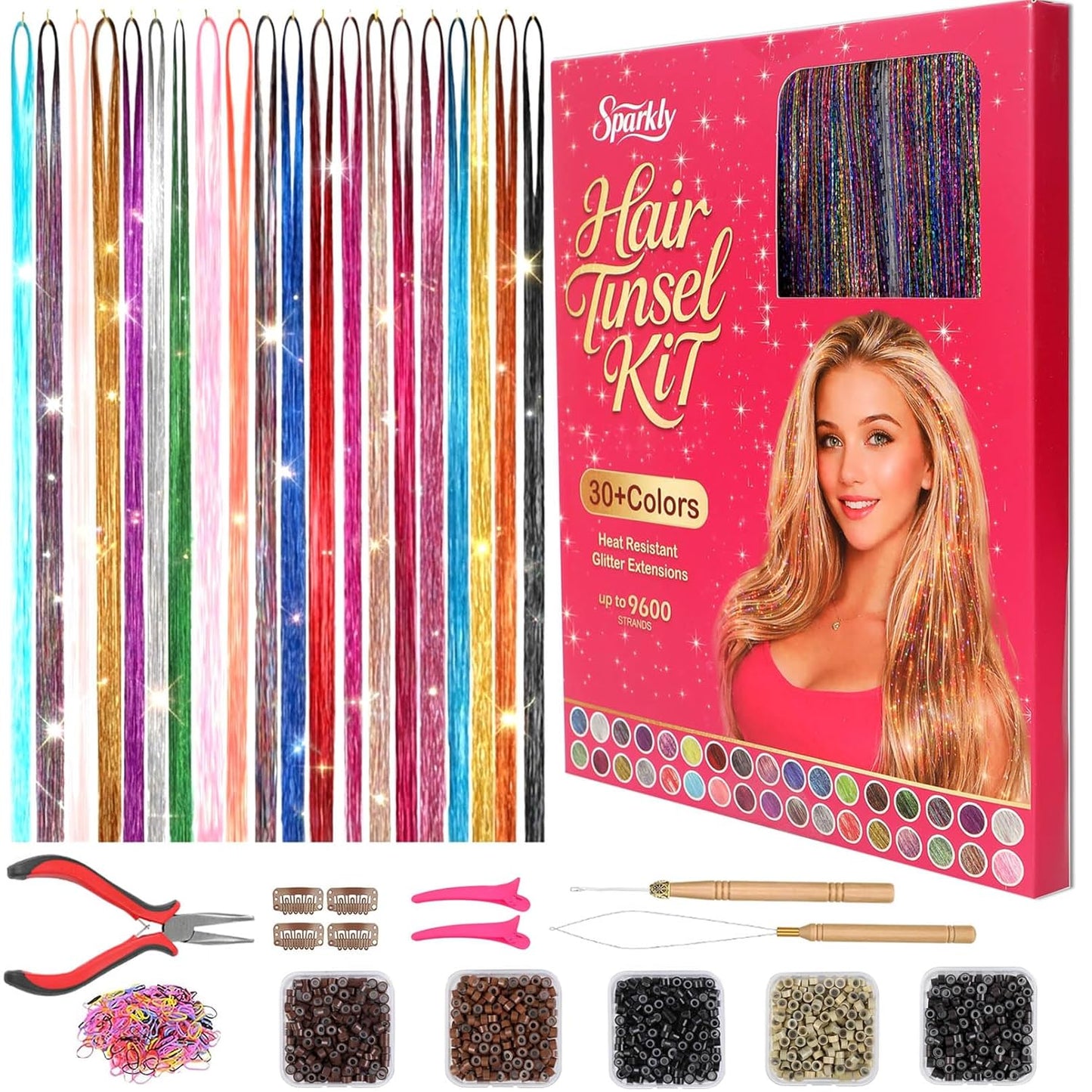 Hair Tinsel Kit - 3200+ Strands Silver Holographic Fairy Hair | 48" Heat Resistant Glitter Extensions for Easy DIY Fun