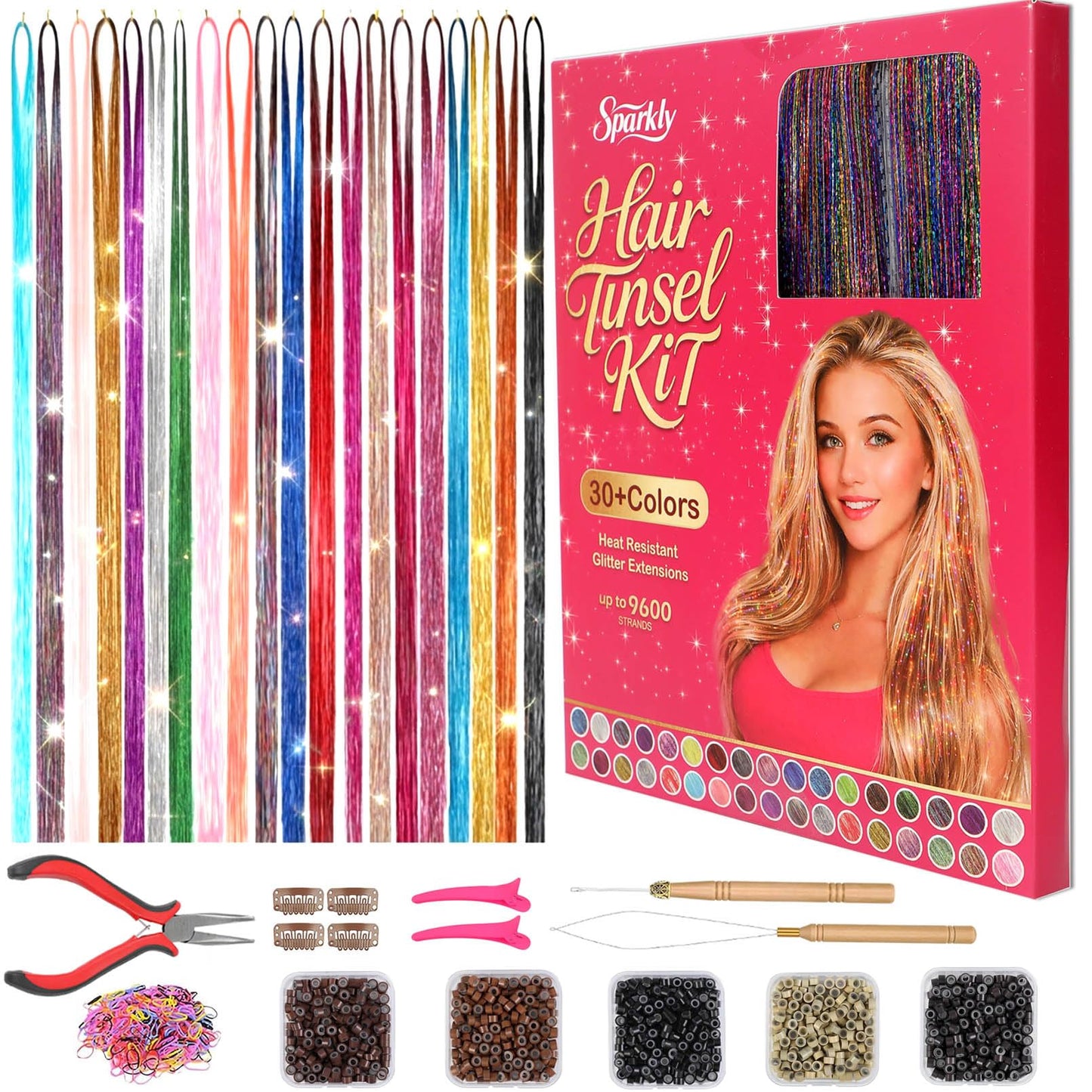 Hair Tinsel Kit with Tools, 8700+ Strands 20 Colors Fairy Hair Extensions, 48 Inch Heat Resistant Holographic Glitter Tinsel, Perfect Christmas Party & Festival Gift for Girls & Women