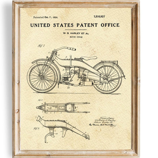 Harley Davidson Patent Print Wall Art | Unframed 11x14 | Vintage Wall Art | Aesthetic Wall Décor | Motorcycle Patent Art Print | Unique Wall Prints for Home or Office | Vintage Art for Modern Spaces