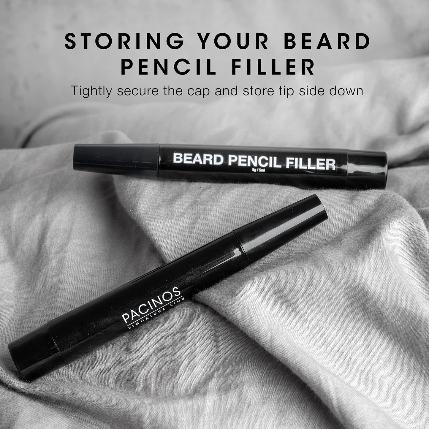 Pacinos Beard Pencil Filler - Water Proof, Long Lasting Coverage & Natural Finish - Beard, Moustache & Eyebrows - Micro-Fork Tip for Seamless Application - Bristle Brush Included(Light Brown)