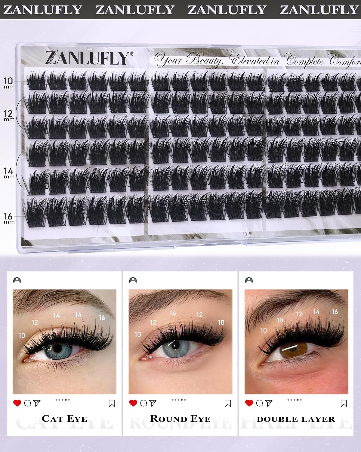Natural Volume Eyelash Clusters - Wispy Faux Mink Extensions 10-16mm | CC Curly Individual Lashes