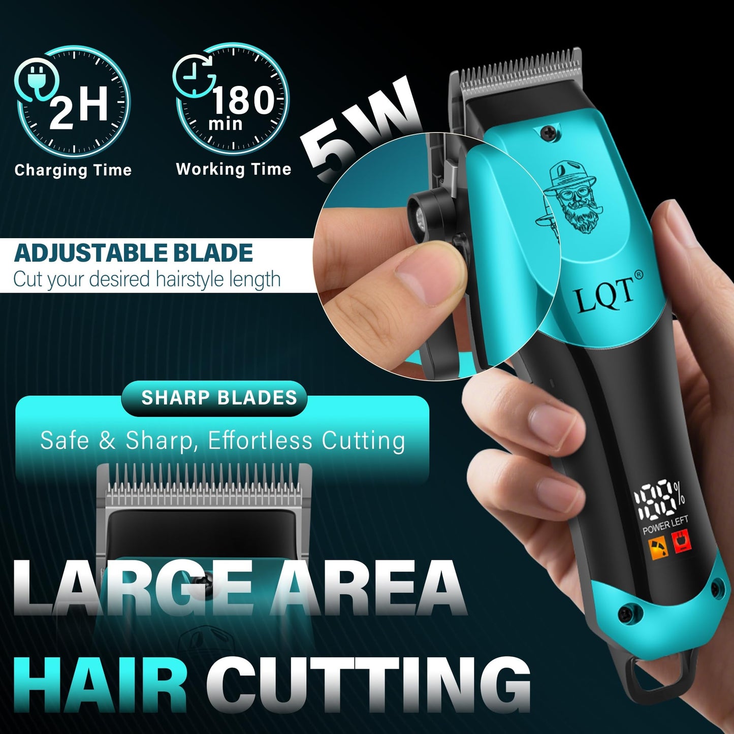 LQT Hair Clippers for Men Professional, Beard Trimmer Kits & Sets, Electric Shavers, Hair Clippers & Trimmer Ceramic T-Blade, for Barber, Gifts for Men (Blue)